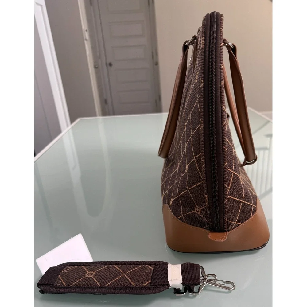 Chaps Ralph Lauren Tote Brown Travel Weekend Bag/ Long Strap Mono Logo- Large